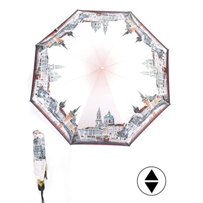 Зонт женский ТриСлона-L 3833 С,  R=58см,  суперавт;  8спиц,  3слож,  "Эпонж",  Прага розовый 247668