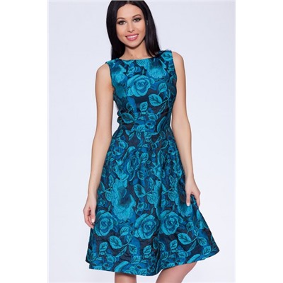 Платье 284 "Жаккард", голубые розы
