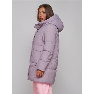 Зимняя женская куртка молодежная с капюшоном розового цвета 586821R