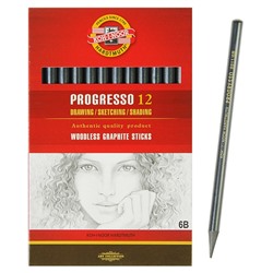 Набор карандашей цельнографитовых в лаке Koh-I-Noor PROGRESSO 8911, 6В, 12 штук в наборе