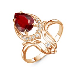 Позолоченное кольцо с фианитом красного цвета 812 - п