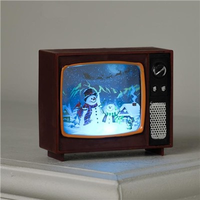 Фигура светодиодная "Телевизор вишневый, Снеговики", 4х10х8 см, от бат. 3хLR44, RGB