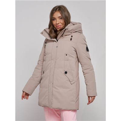 Зимняя женская куртка молодежная с капюшоном коричневого цвета 589003K