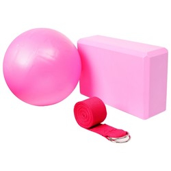 Набор для йоги (блок+ремень+мяч), цвет розовый