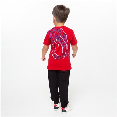 Комплект для мальчика (футболка, брюки), цвет красный/чёрный МИКС, рост 122-128 см