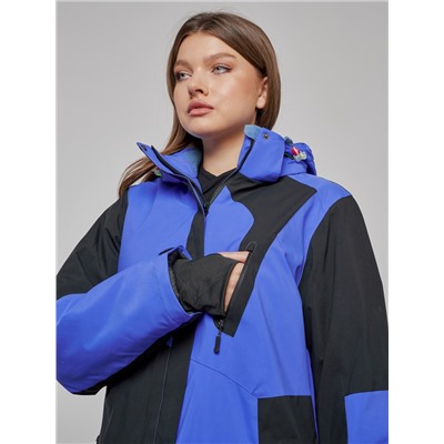 Горнолыжная куртка женская зимняя большого размера синего цвета 23661S