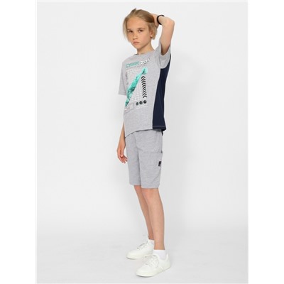 CSJB 90185-11-374 Комплект для мальчика (футболка, шорты),светло-серый меланж