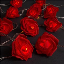 Гирлянда "Нить" 5 м с насадками "Розы красные", IP20, прозрачная нить, 20 LED, свечение красное, фиксинг, 220 В