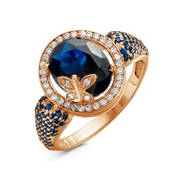 Позолоченное кольцо с фианитами синего цвета 1008 - п