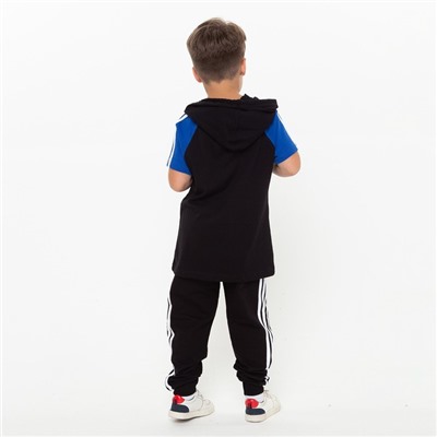 Комплект для мальчика (футболка, брюки), цвет чёрный/синий МИКС, рост 104-110 см