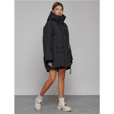 Зимняя женская куртка модная с капюшоном черного цвета 51122Ch