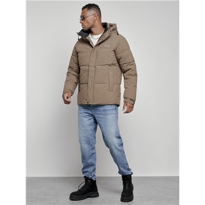 Куртка молодежная мужская зимняя с капюшоном коричневого цвета 8356K