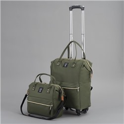 Сумка-рюкзак на колёсах, отдел на молнии, наружный карман, с сумкой-рюкзаком, цвет зелёный