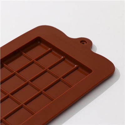 Форма для шоколада силиконовая Доляна «Плитка», 22,5×10,5×0,2 см, 24 ячейки, цвет шоколадный