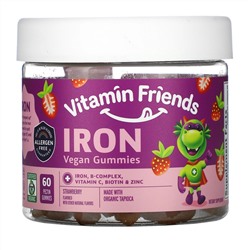 Vitamin Friends, веганские жевательные таблетки с железом, со вкусом клубники, 60 жевательных таблеток с пектином