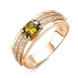 Позолоченное кольцо с фианитом оливкового цвета  429  - п