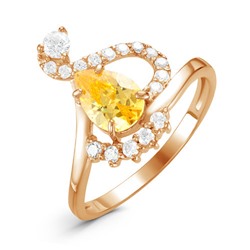 Позолоченное кольцо с фианитом желтого цвета 035 - п