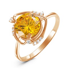 Позолоченное кольцо с фианитом желтого цвета - 003 - п