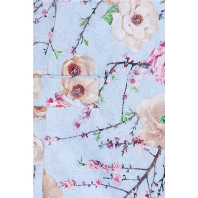 Жакет 704 "Жаккард", голубой/розовые, бежевые цветы