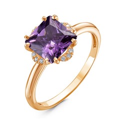 Позолоченное кольцо с фиолетовым фианитом - 1182 - п