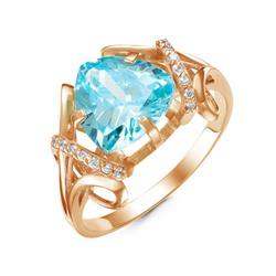 Позолоченное кольцо с фианитом голубого цвета 043 - п