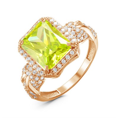 Позолоченное кольцо с фианитом желто-зеленого цвета 069 - п
