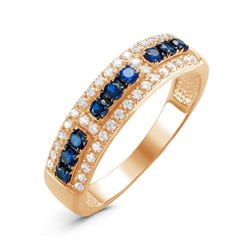 Позолоченное кольцо с синими фианитами - 065 - п