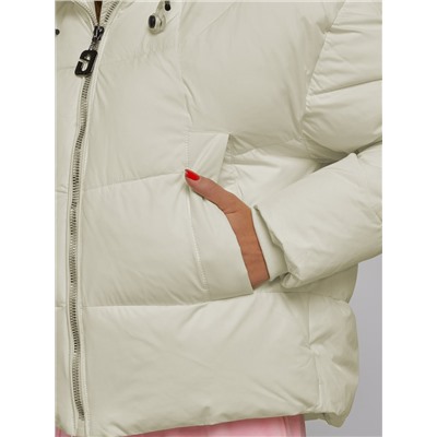 Зимняя женская куртка модная с капюшоном бежевого цвета 512305B