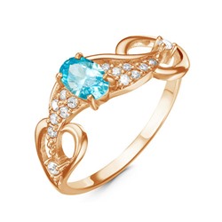 Позолоченное кольцо с фианитом голубого цвета 006  - п