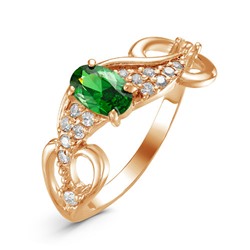 Позолоченное кольцо с фианитом зеленого цвета 006  - п