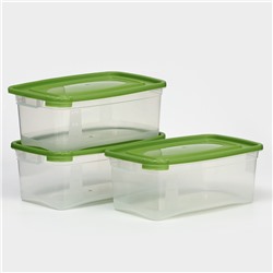 Набор контейнеров пищевых Доляна, 3 шт: 1 л, 18,5×12×7 см, прямоугольные, цвет зелёный