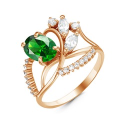 Позолоченное кольцо с фианитом зеленого цвета 330 - п