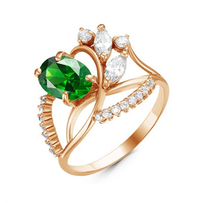 Позолоченное кольцо с фианитом зеленого цвета 330 - п