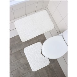 Набор ковриков для ванной и туалета Доляна «Галька», 2 шт: 39×50, 50×80 см, цвет белый