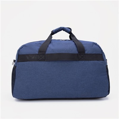 Сумка спортивная, отдел на молнии, 3 наружных кармана, держатель для чемодана, длинный ремень, темно синий
