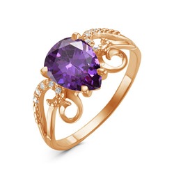 Позолоченное кольцо с фианитом фиолетового цвета 701 - п