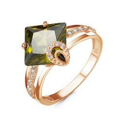Позолоченное кольцо с фианитом оливкового цвета 054 - п