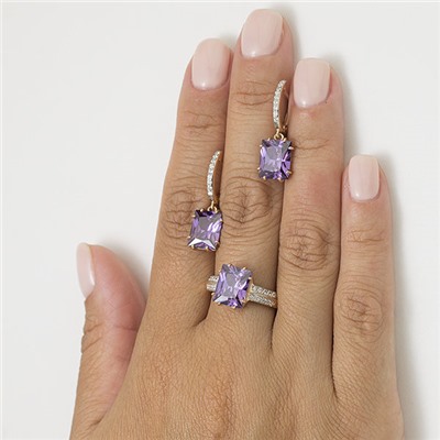 Позолоченное кольцо с фиолетовым фианитом - 1180 - п