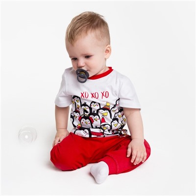 Пижама детская (футболка, брюки) «Пингвины», цвет красный/белый, рост 74 см