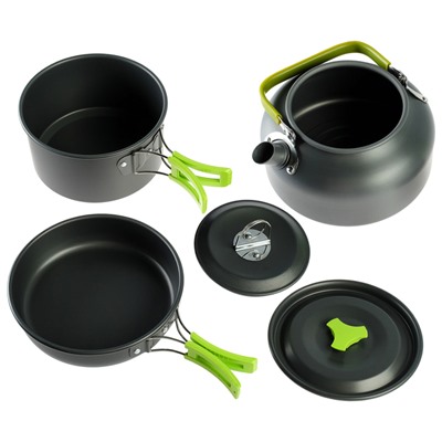 Набор посуды туристический: чайник, кастрюля, сковорода, 3 чашки, черпак, лопатка, губка