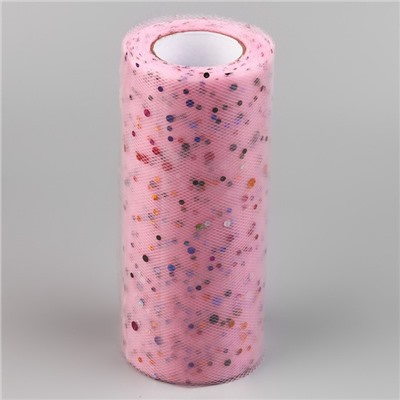 Фатин с разноцветными блёстками, 15 см, 11 ± 1 г/кв.м, 23 ± 1 м, цвет розовый №8