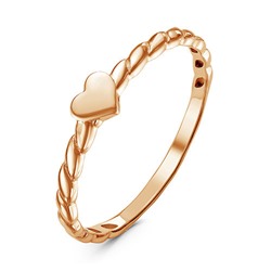 Позолоченное кольцо с сердечком  -  1025 - п