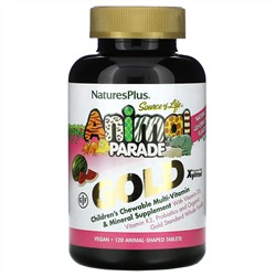 Nature's Plus, Source of Life Animal Parade Gold, жевательная мультивитаминная добавка с микроэлементами для детей, со вкусом арбуза, 120 таблеток в форме животных