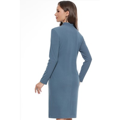 Платье-водолазка трикотажное серо-синего цвета с ремнем