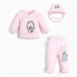 Комплект для новорожденных (3 предмета), цвет розовый/ёжик, рост 56 см