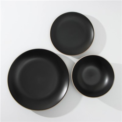 Набор тарелок керамический Доляна «Ваниль», 18 предметов: 6 тарелок d=19 см, 6 тарелок d=27 см, 6 мисок d=19 см, цвет чёрный
