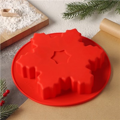 Форма для выпечки силиконовая Доляна «Снежинка», 22,5×3,5 см, цвет красный