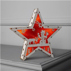 Фигура дерев. "Звезда со Снеговиком", 22х22х4 см, AАA*2 (не в компл.), 6 LED, красный фон