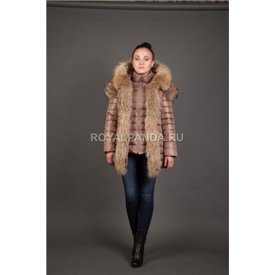 Женская куртка зимняя 15009 капучино натуральный мех