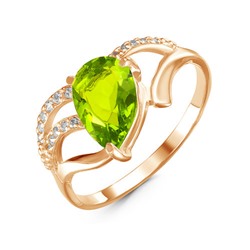 Позолоченное кольцо с фианитом зеленого цвета 821 - п